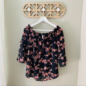 Xhilaration Off The Shoulder Sheer Floral Blouse Black Sz Medium